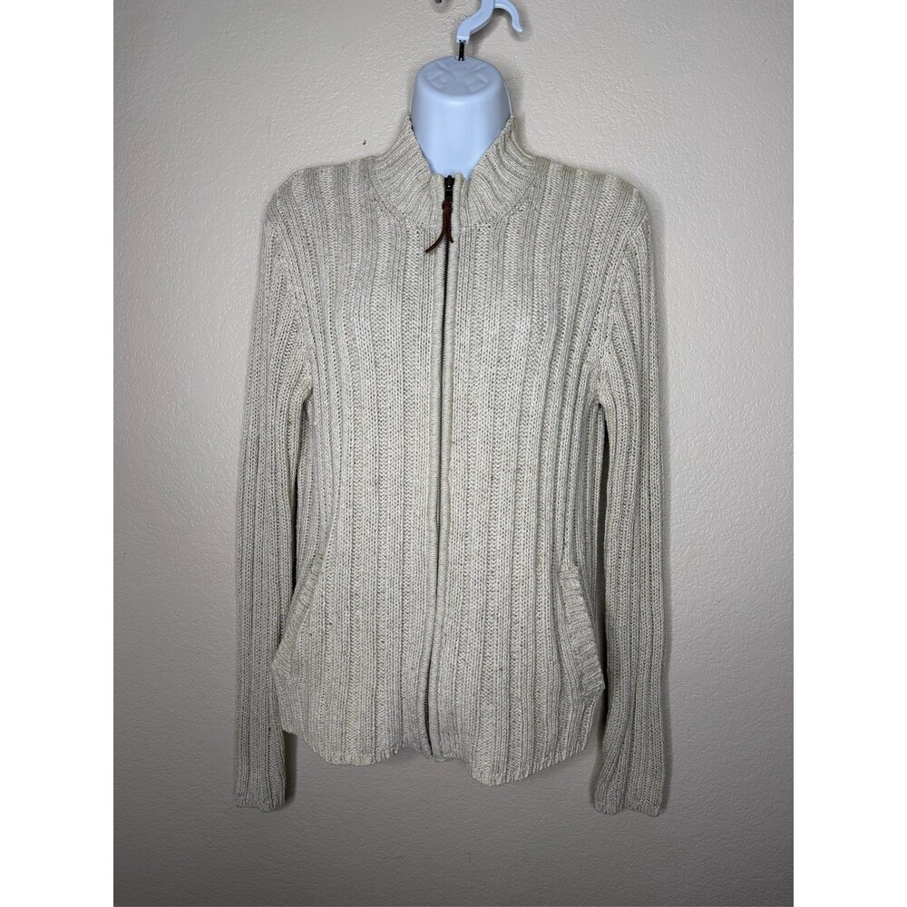 Polo Ralph Lauren Full Zip Ribbed Cardigan Sweater Natural Beige Knit Classic L